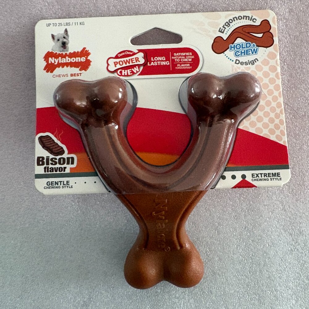 Nylabone BISON Flavor Dog Chew WISHBONE Toy For Dogs Up To 25 lbs NEW
